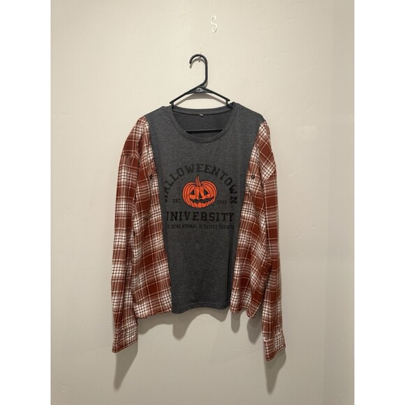 Reworked Upcycle Grunge Oversize Halloweentown Fall Flannel Top L/XL - Picture 1 of 4